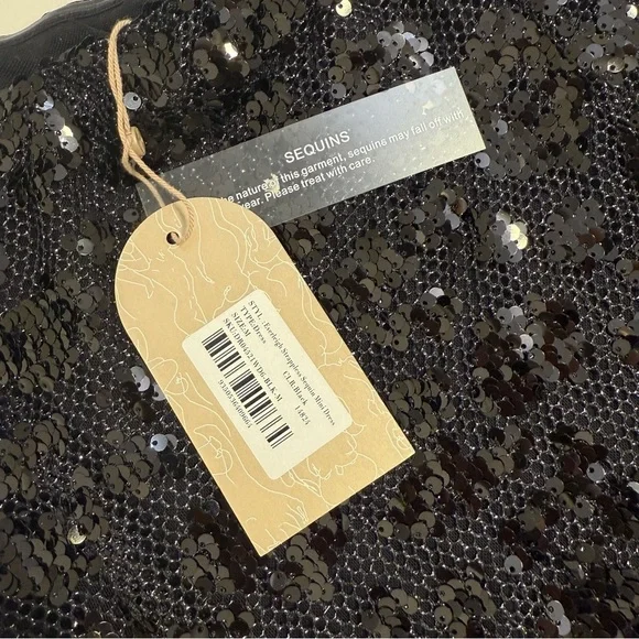 Everleigh Strapless Black Sequin Mini Dress • Size M • Sold Out - Picture 3 of 9